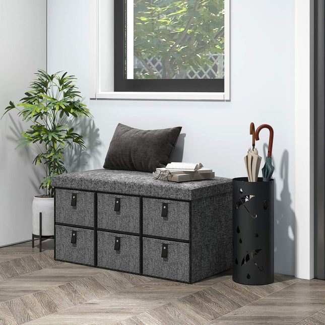 Schuhbank mit Kissen, 6 Schubladen, MDF, Dunkelgrau