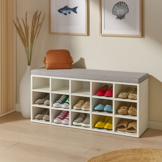 Schuhbank mit Kissen – Gepolstert, Grau