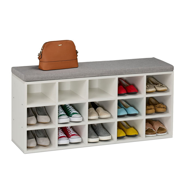 Schuhbank mit Kissen – Gepolstert, Grau