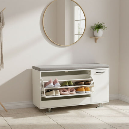 Banc de rangement à chaussures avec siège rembourré et placard