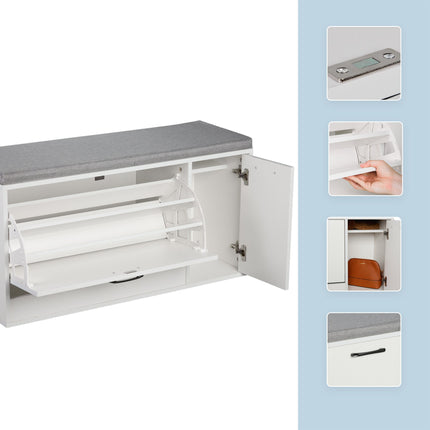 Banc de rangement à chaussures avec siège rembourré et placard
