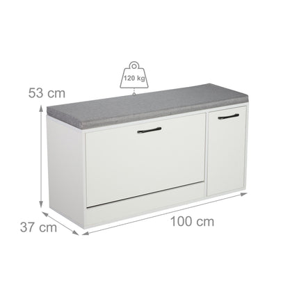 Banc de rangement à chaussures avec siège rembourré et placard