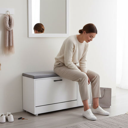 Banc de rangement à chaussures avec siège rembourré et placard