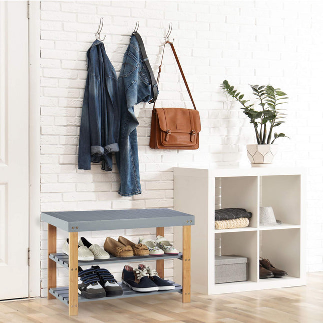 Banc à chaussures en bambou gris