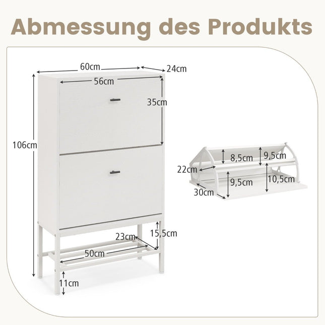 Schuhschrank mit 2 Klappen &amp; 4 Böden &amp; Offenes Regal Schuhkipper Schuhregal weiß