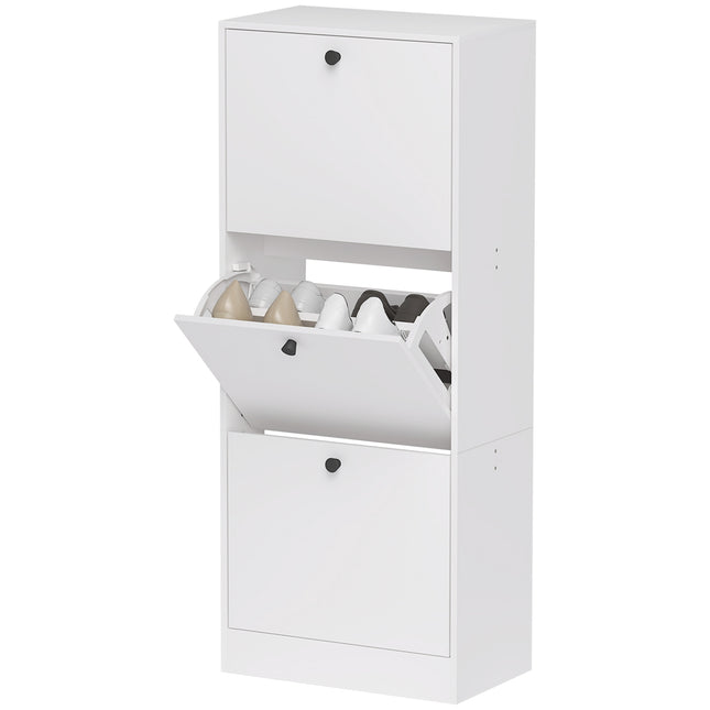 Armoire à chaussures avec 3 abattants, benne à chaussures, étagère à chaussures avec séparateur réglable, coffre à chaussures étroit pour 12 paires de chaussures 47 x 28 x 115 cm, blanc Aosom