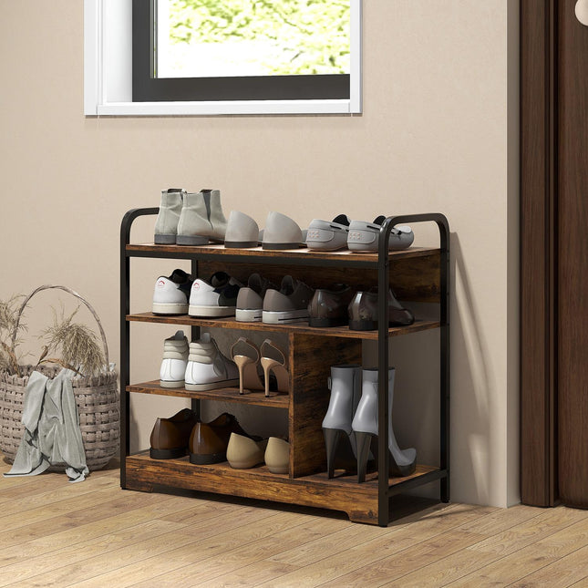 Schuhregal, 4-lagig für 11 Paar, rustikales Braun, 70x30x65 cm