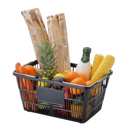 Shopping Basket Set of 12, 21L Plastic, Stand, Black