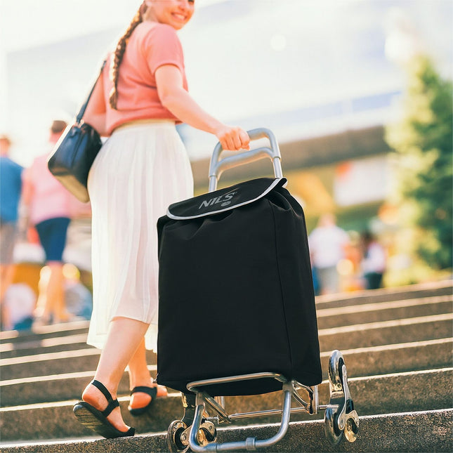 Chariot de courses 40 L, noir, pliable