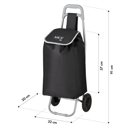 Chariot de courses, capacité 40 L, noir