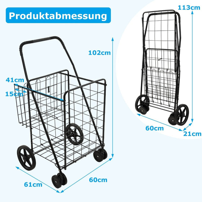 Chariot de courses avec doublure Oxford, capacité de 120 L, pliable