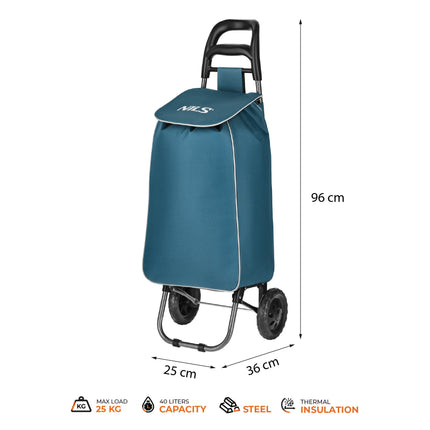 Einkaufstrolley 40L, isoliert, zusammenklappbar, Türkis