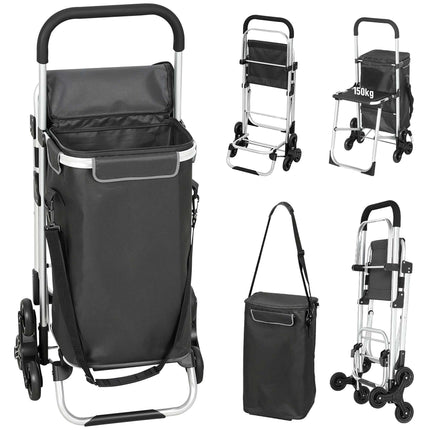 Chariot de courses, sac Oxford 40 L, modèle à 3 roues, gris foncé