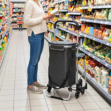 Chariot de courses, sac Oxford 40 L, modèle à 3 roues, gris foncé