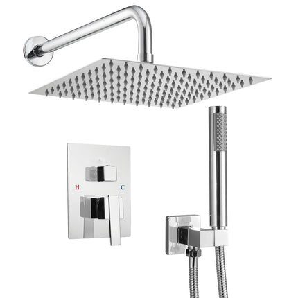Shower Faucet Set, 10-Inch Square Rain Head, Handheld