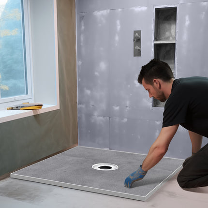 Shower Pan Kit 60x38 In, 160mm Center Drain, 2 Cloths