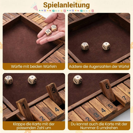Shut The Box Spiel für 2-4 Spieler, Kiefernholz, Braun