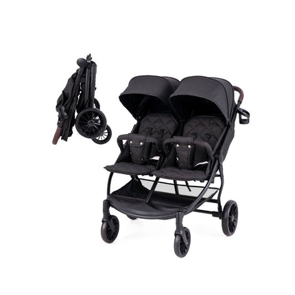 Poussette jumelle pliable avec dossier réglable, poussette jumelle portable gris foncé