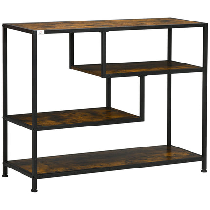 Table D'Appoint Table Console Noire Étroite Avec 4 Niveaux & Protection Contre Les Pointes, Design Industriel, Acier, Pour Couloir