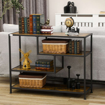 Table D'Appoint Table Console Noire Étroite Avec 4 Niveaux & Protection Contre Les Pointes, Design Industriel, Acier, Pour Couloir