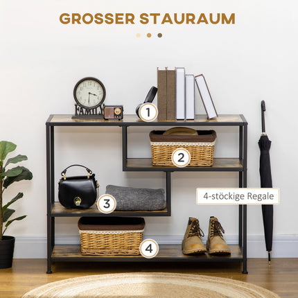 Table D'Appoint Table Console Noire Étroite Avec 4 Niveaux & Protection Contre Les Pointes, Design Industriel, Acier, Pour Couloir