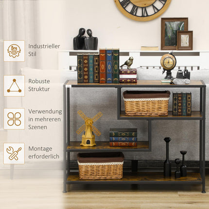 Table D'Appoint Table Console Noire Étroite Avec 4 Niveaux & Protection Contre Les Pointes, Design Industriel, Acier, Pour Couloir