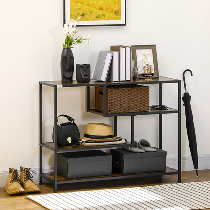 Table D'Appoint Table Console Noire Étroite Avec 4 Niveaux & Protection Contre Les Pointes, Design Industriel, Acier, Pour Couloir