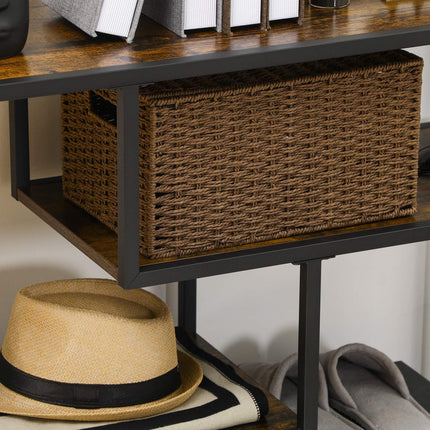 Table D'Appoint Table Console Noire Étroite Avec 4 Niveaux & Protection Contre Les Pointes, Design Industriel, Acier, Pour Couloir