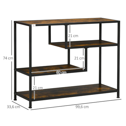 Table D'Appoint Table Console Noire Étroite Avec 4 Niveaux & Protection Contre Les Pointes, Design Industriel, Acier, Pour Couloir