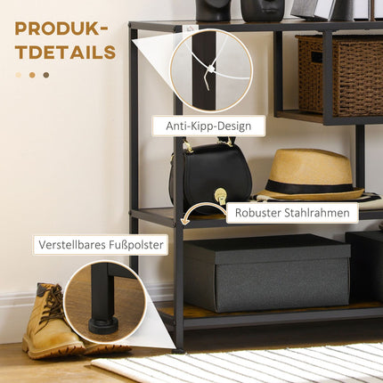 Table D'Appoint Table Console Noire Étroite Avec 4 Niveaux & Protection Contre Les Pointes, Design Industriel, Acier, Pour Couloir