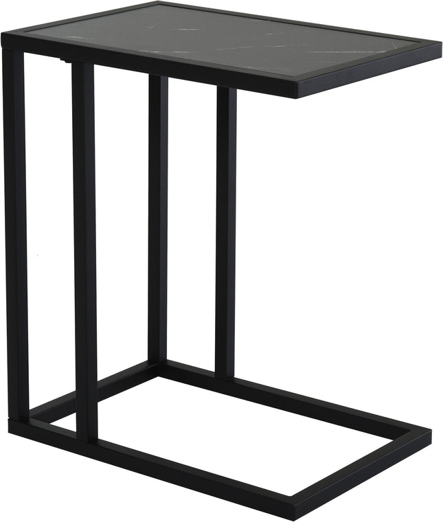Black coffee table, marble finish, metal frame, 45x30x51.5 cm