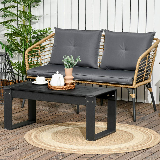 Rechteckiger Outdoor-Beistelltisch, Holzoptik HDPE, schwarz 95x42x40cm