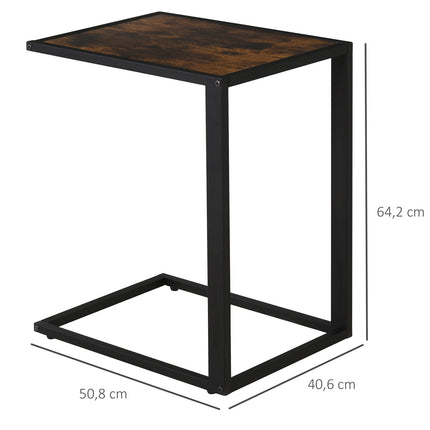 C-förmiger Beistelltisch, Metall MDF, Rustikales Braun, 41x51x64 cm