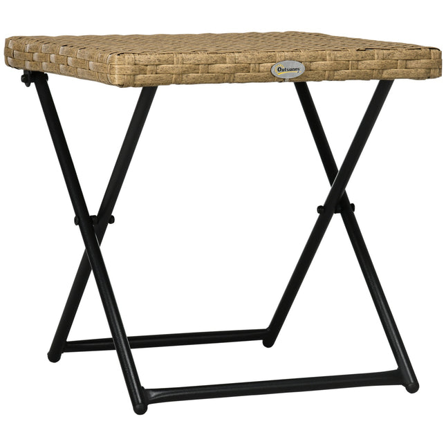 Table D'Appoint Table De Jardin Pliante En Polyrotin Table Basse Table De Balcon Table Pliante En Métal Naturel 40X40X40Cm