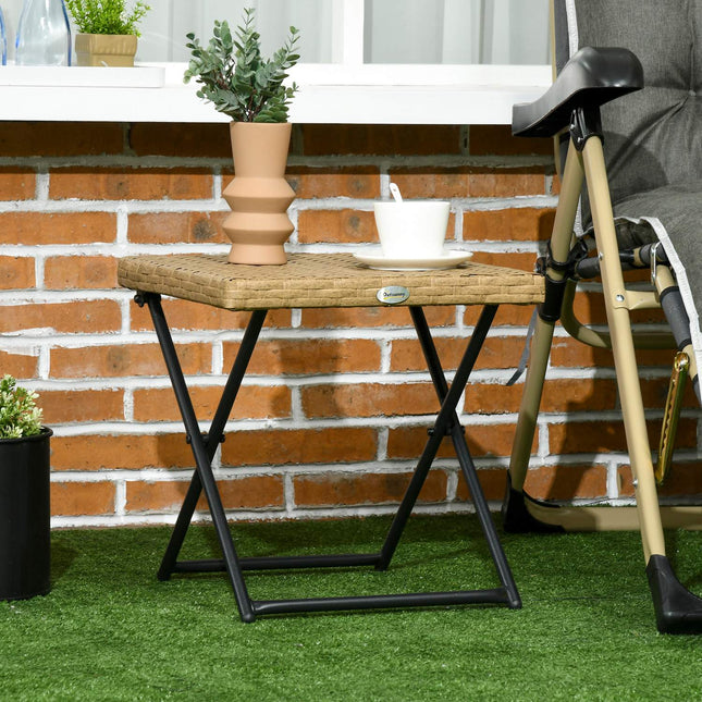 Table D'Appoint Table De Jardin Pliante En Polyrotin Table Basse Table De Balcon Table Pliante En Métal Naturel 40X40X40Cm
