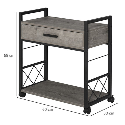 Küchenservierwagen mit Rollen, Box & Regal, grau
