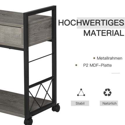 Küchenservierwagen mit Rollen, Box & Regal, grau