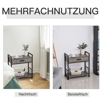 Küchenservierwagen mit Rollen, Box & Regal, grau