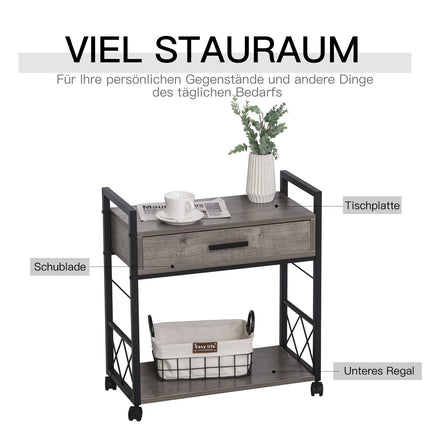 Küchenservierwagen mit Rollen, Box & Regal, grau