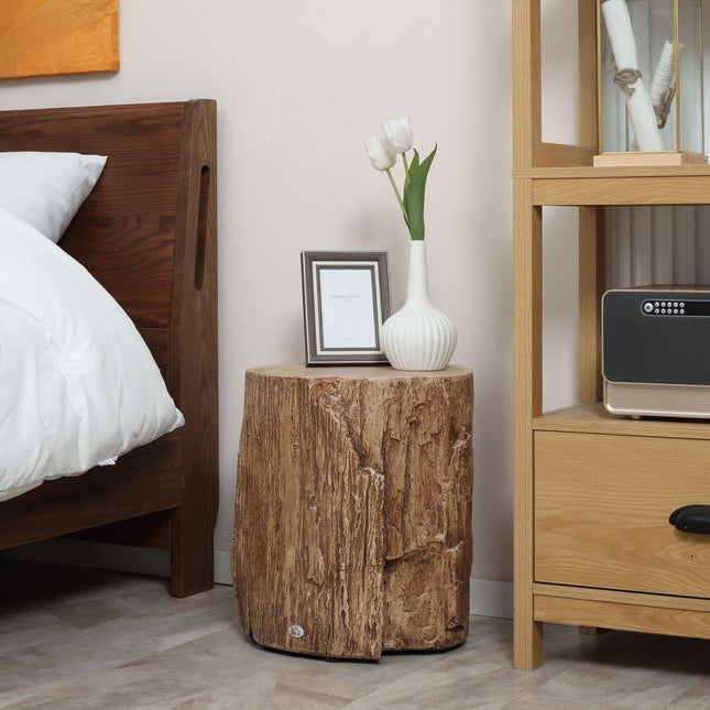 Table D'Appoint Aspect Souche D'Arbre Table De Chevet Avec Quatre Pieds Réglables Table Basse Tabouret Imperméable Poudre De Minerai Inorganique 37X37X43 Cm