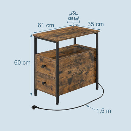 Table d'appoint avec ports de chargement, tiroirs et étagères