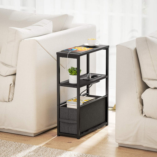 Beistelltisch mit Ladestation, Schwarz, 45x18x60cm