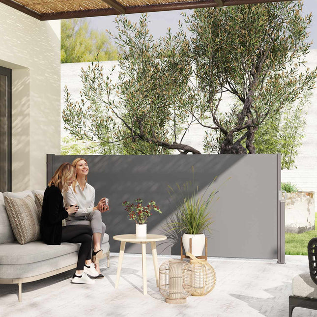 Auvent latéral extensible opaque avec support mural, revêtement, auvent mural latéral, auvent mural, protection contre le vent, 300 x 140 cm, auvent pour balcon, terrasse, jardin, gris foncé Aosom
