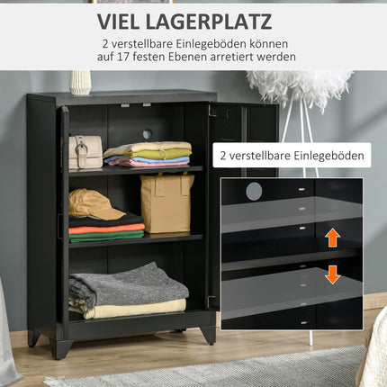 Black ribbed sideboards with shelves, 75x33x110 cm