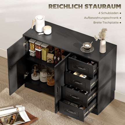 Sideboard, moderner Stil, 4 Schubladen, 1 Schrank, schwarz