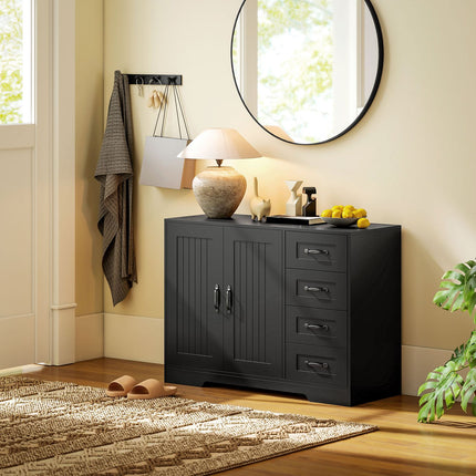 Sideboard, moderner Stil, 4 Schubladen, 1 Schrank, schwarz