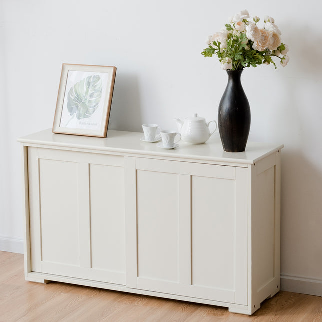 Buffet de cuisine avec portes coulissantes, blanc/marron, 106,5 x 33 x 60 cm, beige