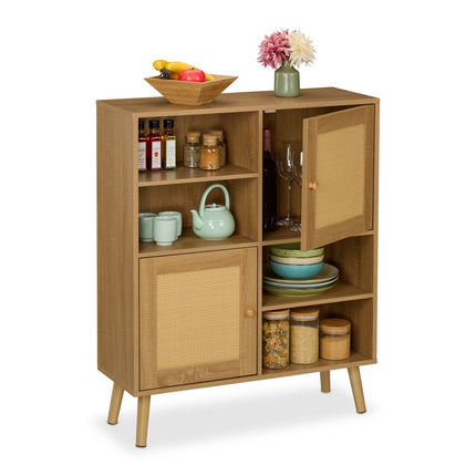Buffet avec 2 portes en rotin et étagères réglables