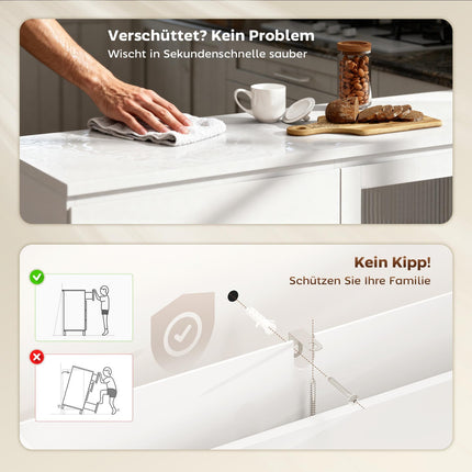 Sideboard mit 4 Schubladen, 2 Glastüren, MDF, Weiß