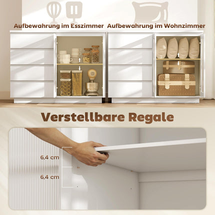 Sideboard mit 4 Schubladen, 2 Glastüren, MDF, Weiß